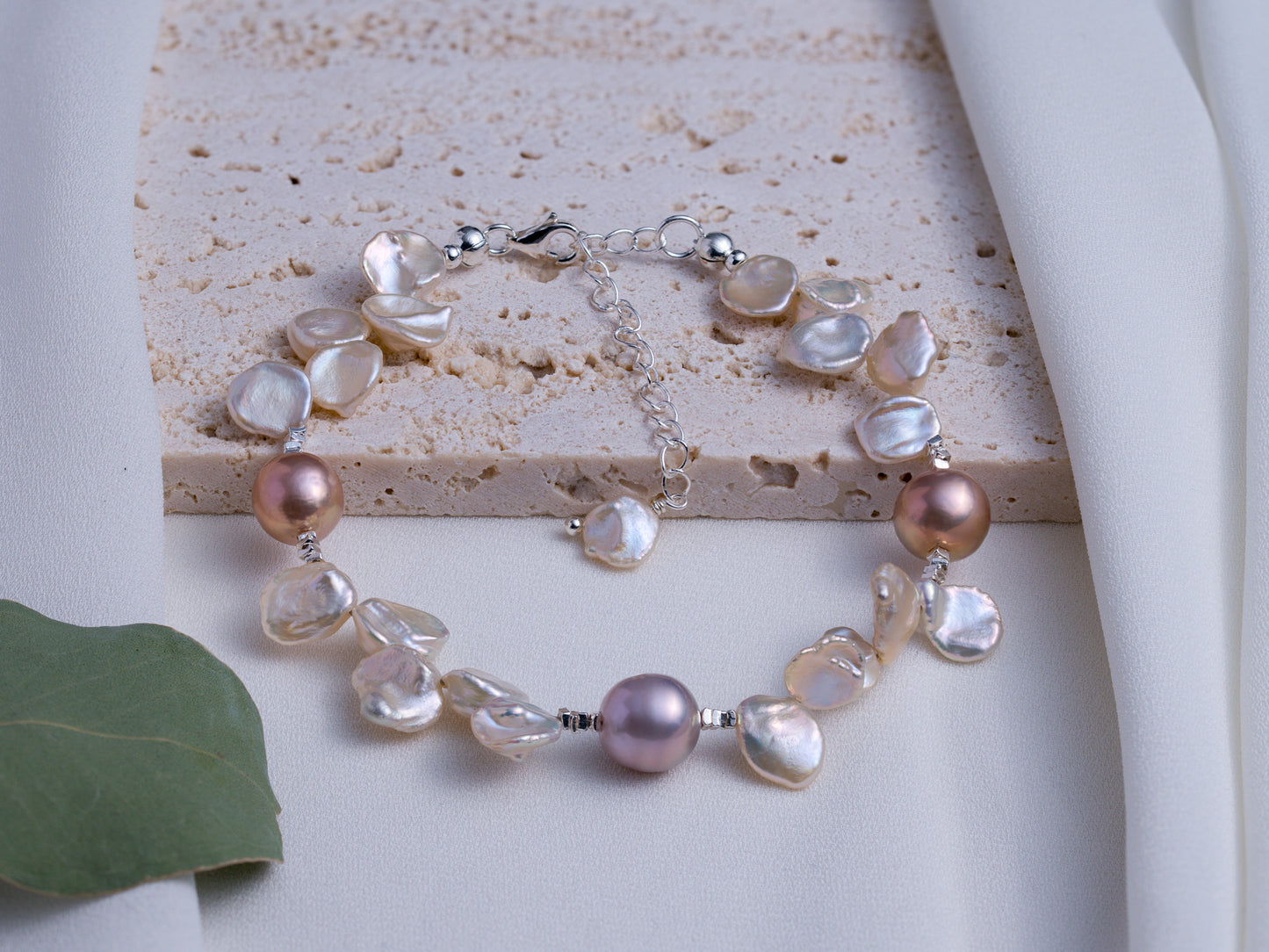 Petal Pearl Charm Bracelet with Lavender Accents
