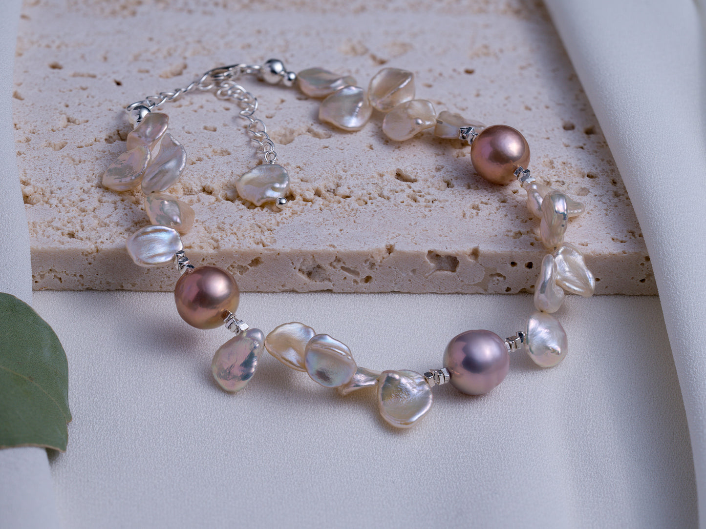 Petal Pearl Charm Bracelet with Lavender Accents