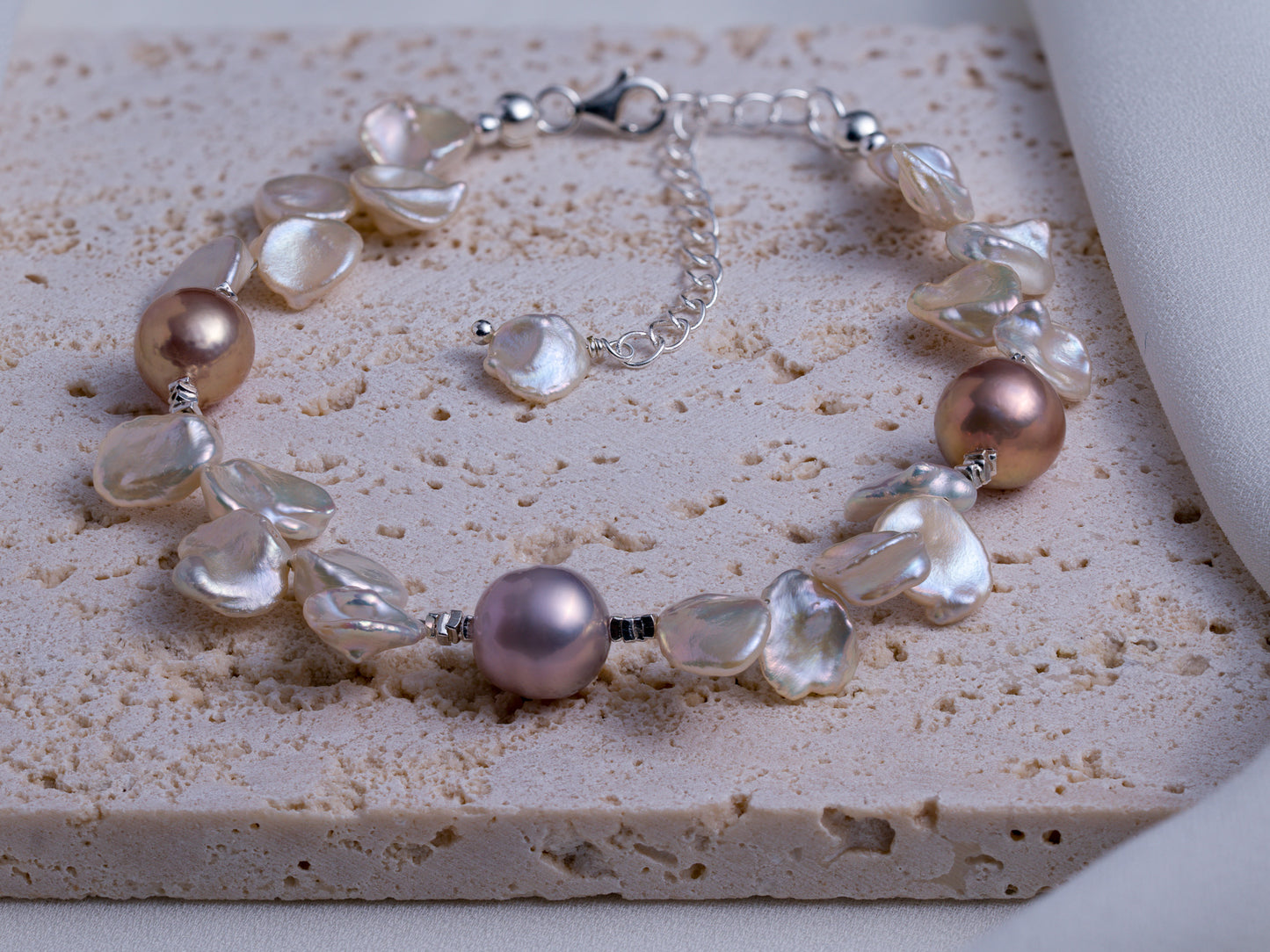 Petal Pearl Charm Bracelet with Lavender Accents