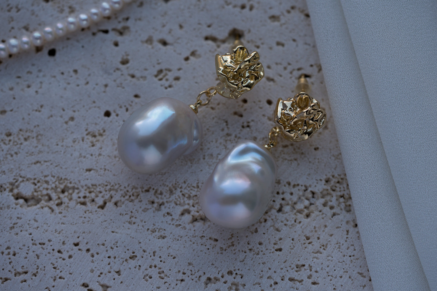 The Molten Gold Pearl Drop Earrings