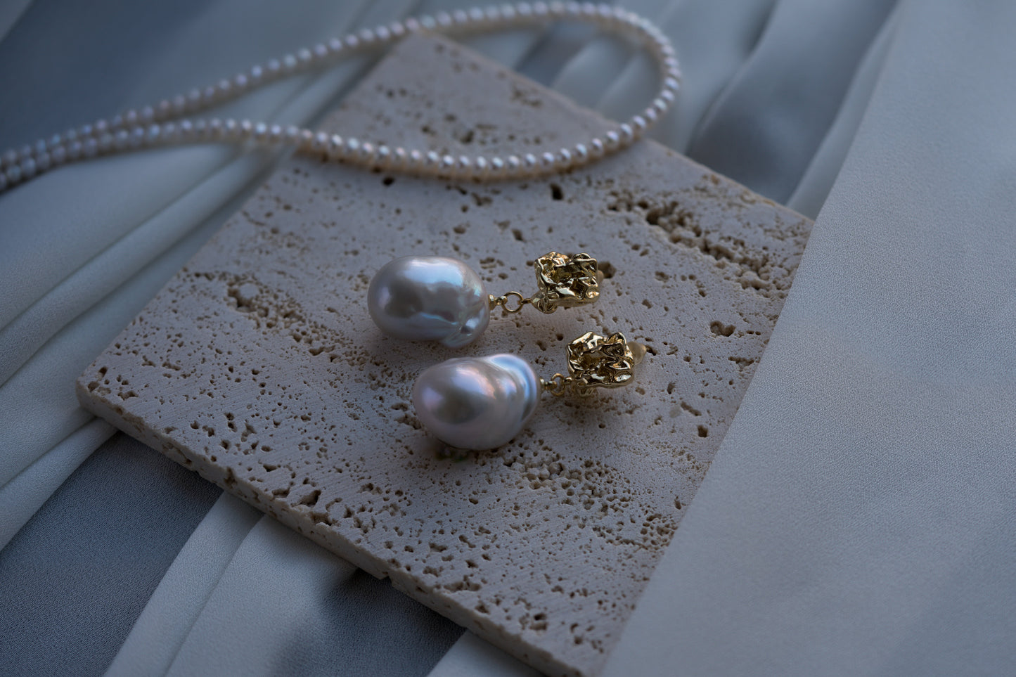 The Molten Gold Pearl Drop Earrings