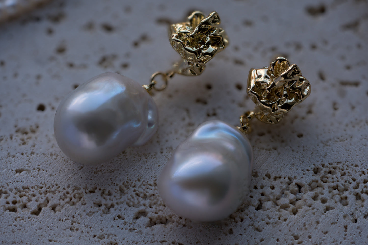 The Molten Gold Pearl Drop Earrings