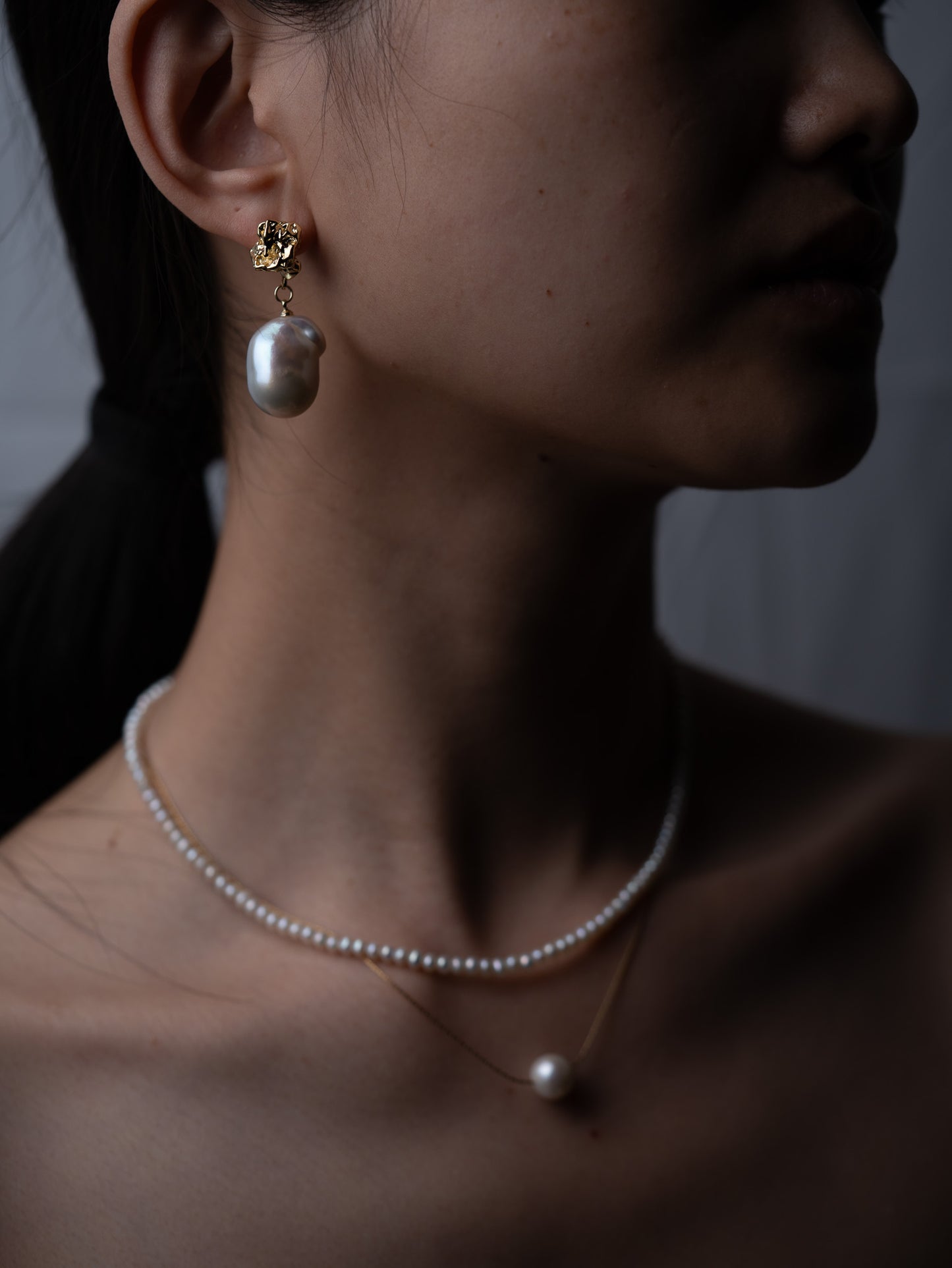 The Molten Gold Pearl Drop Earrings