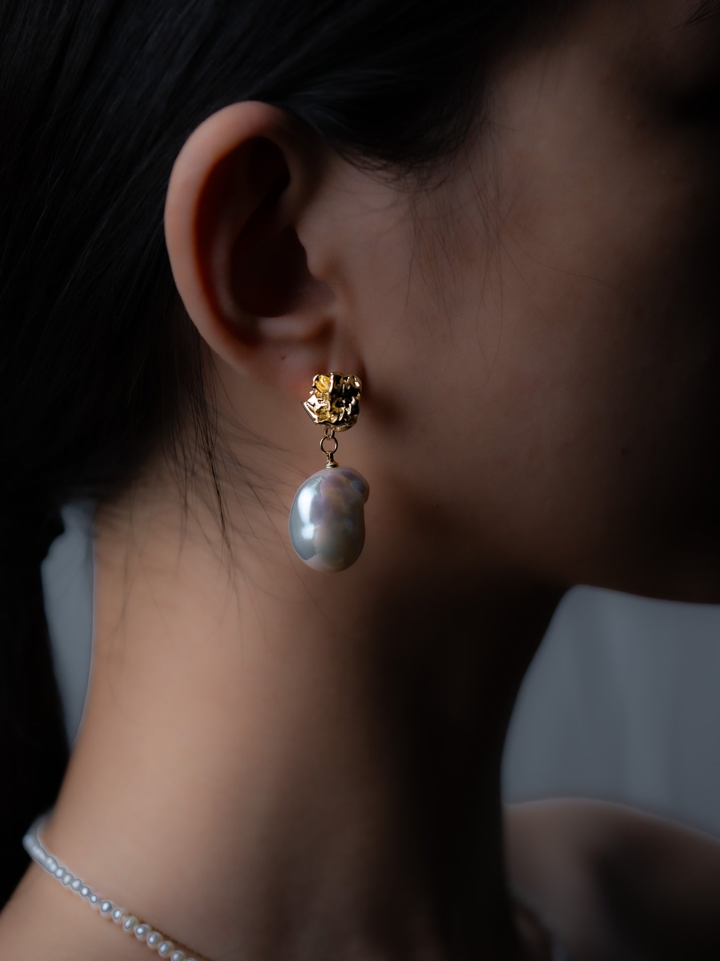 The Molten Gold Pearl Drop Earrings