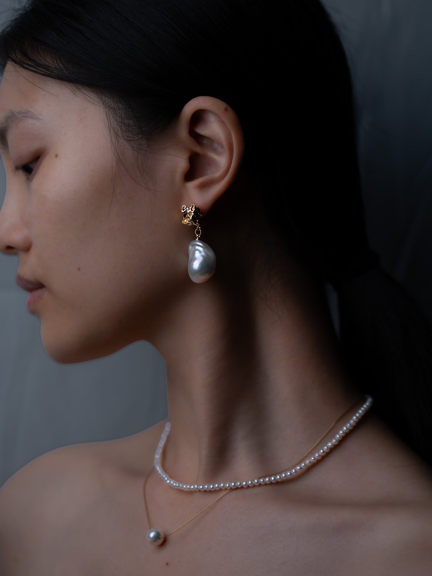 The Molten Gold Pearl Drop Earrings