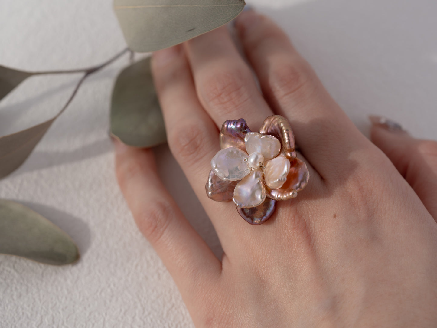 Handmade Pearl Petals Flower Rings