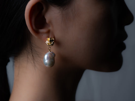 The Molten Gold Pearl Drop Earrings
